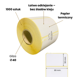 Etykiety termiczne 80x50 z klejem odlepnym 1000 sztuk
