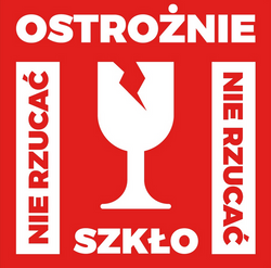 Achtung Glas – Warnetikett PL