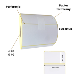 Etykiety termiczne 100x80 mm – 500 sztuk na rolce (fi 40 mm) z perforacją